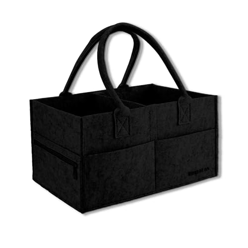 Image of Runsabay Diaper Caddy Organizer, Nappy Caddy Storage for New Registry Must Have, Car Basket for Baby Diapers and Wipes, Baby Shower Basket for New Moms - Black