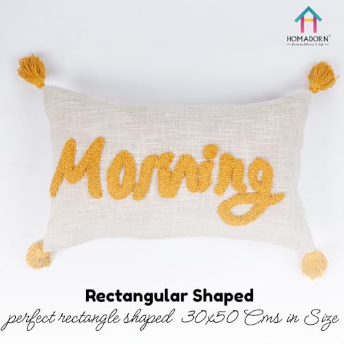 Image of HOMADORN 100% Cotton Text Pattern Handtufted /Embroided Decorative Cushion Cover (12X20 Inches) (1, Morning)