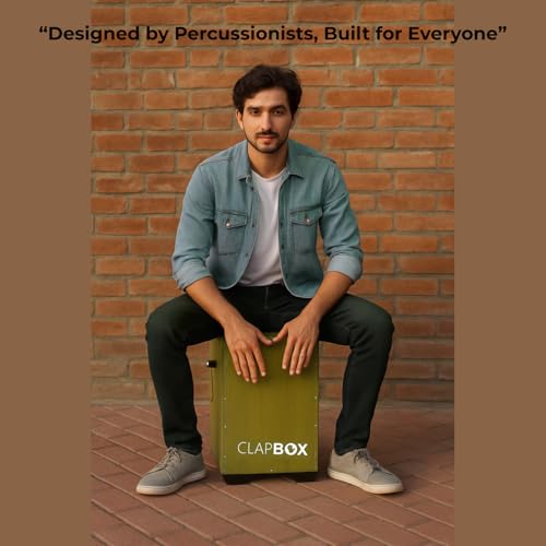 Image of Clapbox Adjustable Snare Cajon CB40- Olive Green, Birch Wood (H:50 W:30 L:30) - 3 Internal Snares