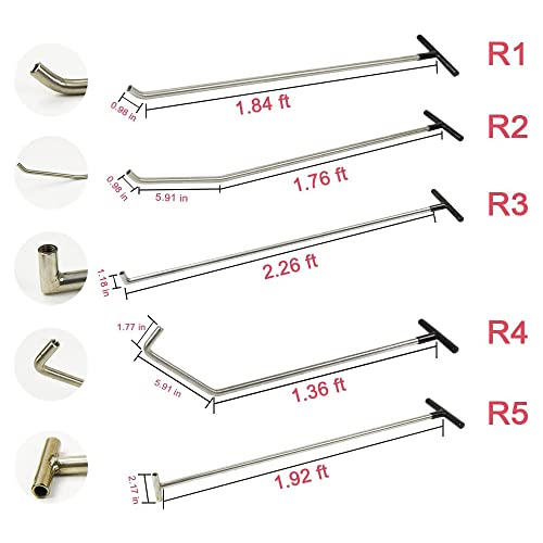 Image of WHDZ Paintless Dent Repair Tools 5 Pieces Dent Removal Rods with Awl Head Car Auto Body Dent Removal Kit of Hail Dents and Door Ding