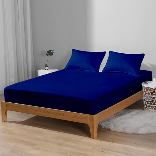 Image of Trance Home Linen Premium 220 GSM+ 72 inch x 24 inch Cotton Terry Waterproof Mattress Protector | Elasticated Fitted Style Non-Toxic Bed Protector | Mattresses Cover (72x24 inch | 6x2 feet, Ink Blue)