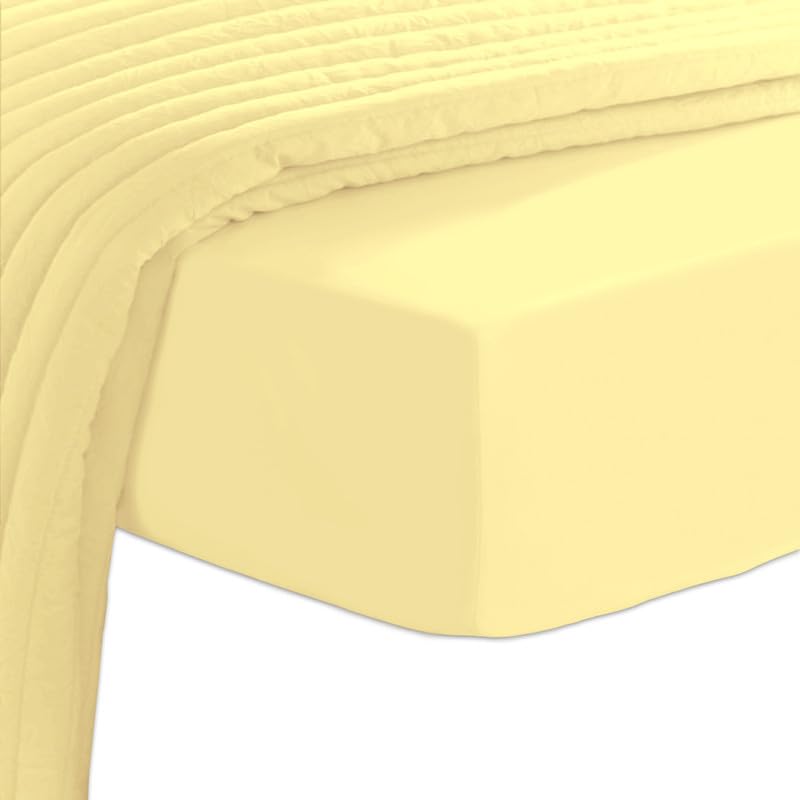 Pizuna Amarillo Suave Sabana Bajera 135x200 Algodon, Tejido De Satén De 400 Hilos 100% Fibra Larga sabanas 135x200 Algodón, Bolsillo Profundo Totalmente Elastic Cabe hasta 40 cm De Colchon OEKO-TEX STANDARD 100