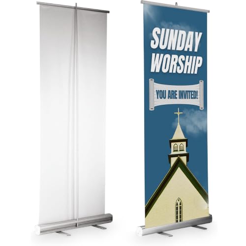 DreamController Church Retractable Stand Banner by DC | 33"x81" Roll-Up Display | Sunday Worship Youre Invited Vertical Pull-Up Banner Stand for Trade Shows & Events | Made in USA