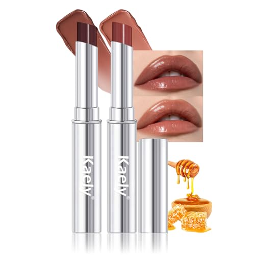 Image of evpct 2Pcs Nude Brown Honey Lipstick Moisturizing Lip Balm for Older Women | Hydrating Formula Tinted Lip Oil Stick, Sheer Lightweight Softening, Shine Glowy Lipgloss Lips Color Tint Stain, Cruelty-Free