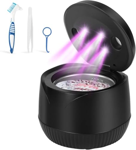 GuKKK Limpiador Ultrasónico Dental Ultrasonidos Limpieza200ml 45000Hz 25W Portátil Pod Dental para Férulas, 4 Lámparas UV,Prótesis, Retenedores y Alineadores (negro)