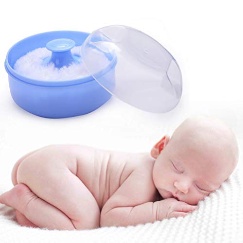 Exceart — Caixa de esponja para pó corporal vazia para bebês, recém-nascidos, casa e viagem (azul)