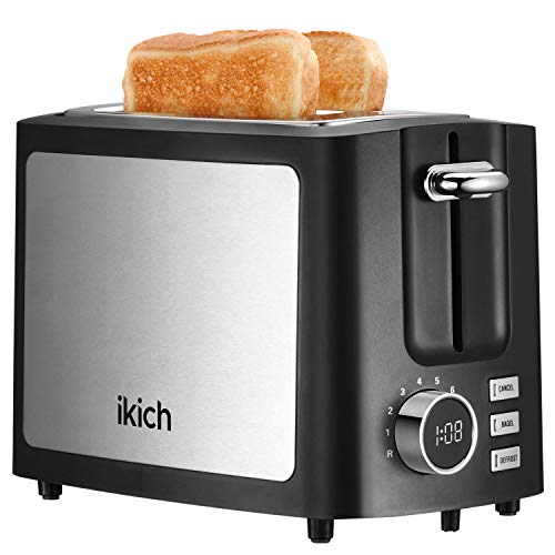 IKICH [LCD Timer] 2 Slice Prime Rated Toasters Stainless Steel Bagel Toaster