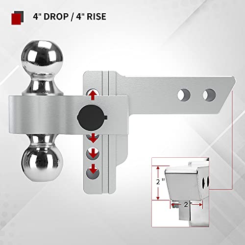 Yitamotor Adjustable Trailer Hitch, Fits 2-Inch Receiver, 4-Inch Drop Hitch, Aluminum Tow Hitch, Ball Mount, 2 And 2-5/16 Inch Combo Stainless Steel Tow Balls With Double Key Locks, Silver #TOP5