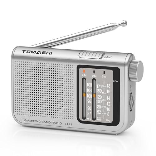 Portable Transistor Radio AM/FM/SW 3-Band, Telescopic Antenna, Large Tuning Knob, LED Indicator,...
