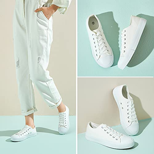 Hash Bubbie White Sneakers For Women Low Top Canvas Shoes Womens Canvas Sneakers Women's Fashion Sneakers Slip On Casual Tennis Shoes（White Mono.us5） #TOP4