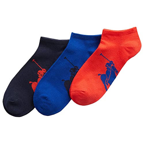 POLO RALPH LAUREN Men's 3-Pack Big Polo Player No Show Ped Sock, Tomato Red, 10-13