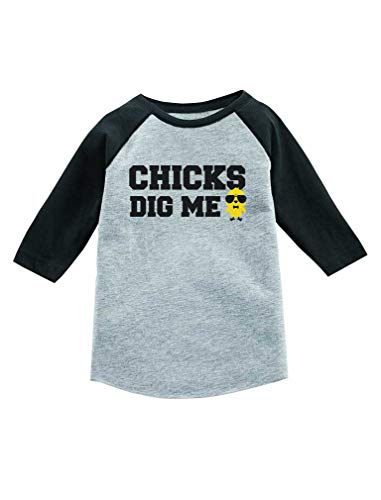Tstars Chicks Dig Me Funny Boys Easter 3/4 Sleeve Baseball Raglan Toddler Shirt 2T Dark Gray