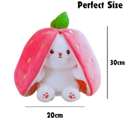 Image of Reversible Strawberry Bunny Soft Toy with Smooth Chain Zipper | Strawberry Rabbit Toy for Kid | Cute Doll Teddy Bear Gift for Girlfriend | Birthday Gift Items