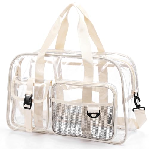 Abbylike Clear Bag Large Heavy Duty Tote for Stadium Events 20 Duffle Transparent Gym Bag for Sport Event Travel Makeup Work(White)