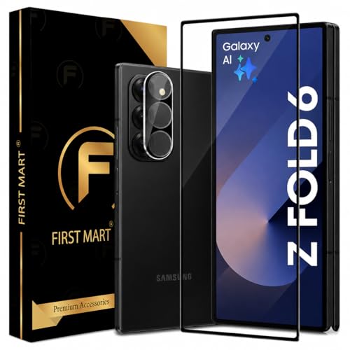 Image of FIRST MART Tempered Glass for Samsung Galaxy Z Fold 6 with Black Camera Lens Protector & Installation Kit | HD Clear, Edge-to-Edge, Scratch Resistant, Case-Friendly | Pack of 1