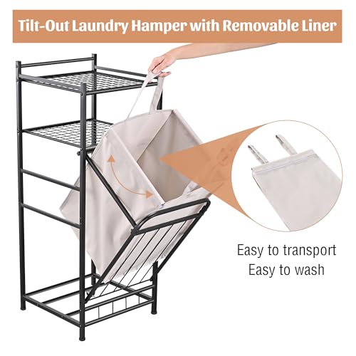 Laundry Hamper Cabinet with Shelf for Small Spaces