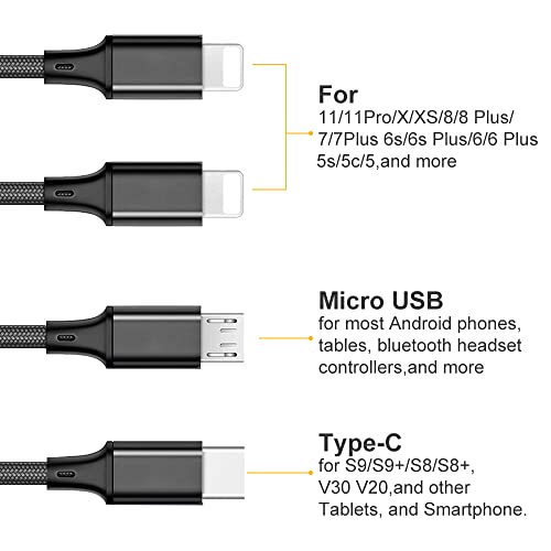 Multi Charging Cable, Multi Charger Cable 2Pack 4Ft Nylon Braided Universal 4 In 1 Multiple Usb Cable Fast Charging Cord Adapter With Type-C, Micro Usb Port Connectors For Cell Phones Tablets And More #TOP1