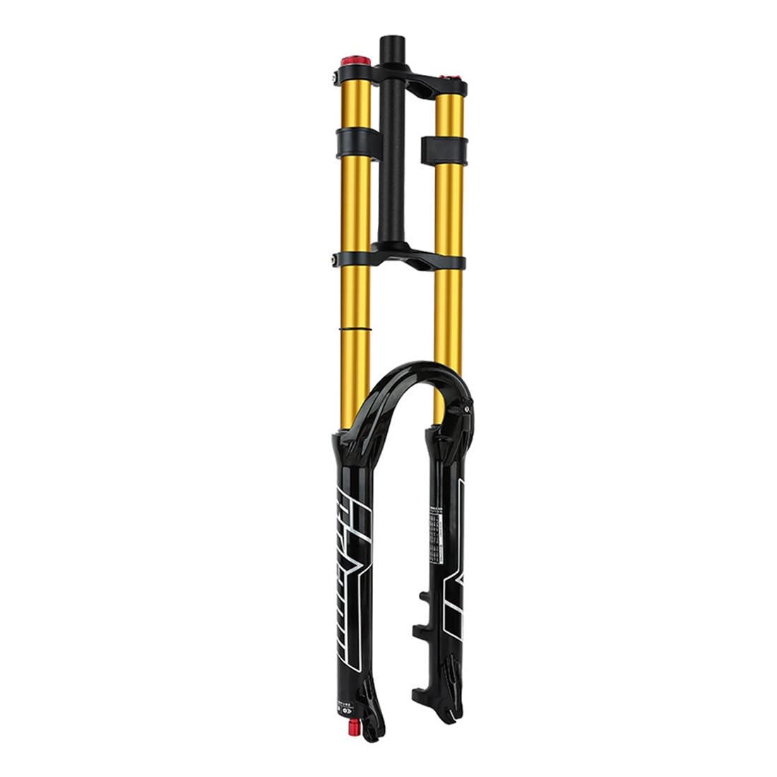 Fourche Avant de VTT à Double té, Suspension pneumatique, Pivot Droit sans Filetage 1-1/8", Freins à Disque, débattement 150 mm, réglage du Rebond, Blocage QR 9 mm (Or, 29 Pouces)