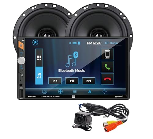 Dual XCP1101SP 7-inch LED Digital Media Touch Screen Double DIN Car Stereo | Push to Talk Assistant | Backup Camera Included | Bluetooth | USB Fast Charging | microSD | (2) 6.5" Speakers Bundle