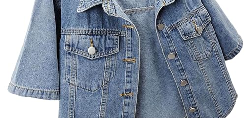 Women's Short Sleeve Classic Denim Jackets Cropped Button Up Jean Coat Tops Outerwear4