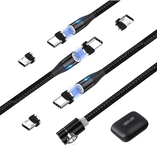 Utotrip Magnetic Charging Cable,(4-Pack,1ft,3ft,6ft,6ft) 3A Fast Charging Data Transfer USB Magnetic Cable,Nylon Braided 3 in 1 USB C,Micro USB Phone Charger Cable(Black)