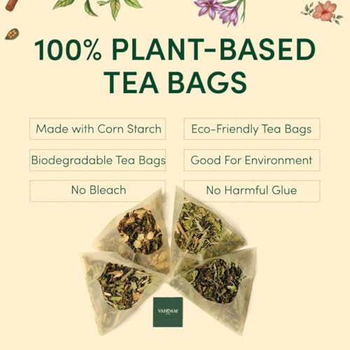 Image of VAHDAM, Assorted Herbal Tea Variety Pack (6 Variants, 36 Tea Bags) Caffeine Free, Gluten Free, Non GMO | Eco Friendly Long Leaf Pyramid Tea Bags I Tea Gift Set for Men and Wome