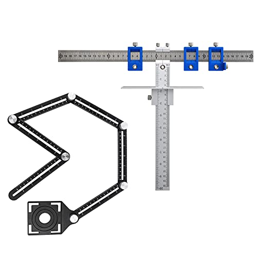 SUNJOYCO Multi Angle Measuring Ruler Aluminum Alloy Ultimate Marking Template Tool Layout Angle Finder Woodworking Flooring Angle Ruler Cabinet Hardware Jig Adjustable Power Tool Punch Locator