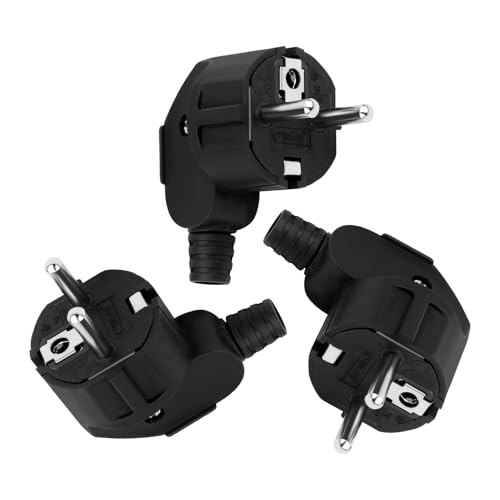 3 PCS Enchufe Schuko Macho 250v 16a Enchufe Macho Enchufe De Contacto a Tierra Ip20, Enchufe Eléctrico Negro Resistente Para Reparar Cables, Extensión Y Uso Doméstico O Profesional