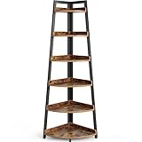 Rolanstar Corner Shelf, 6 Tier Corner Bookshelf, 70.9' Tall Display Organizer Storage Stand, Multipurpose Shelving Unit Ladder Shelf for Living Room, Home Office, Small Space, Rustic Brown