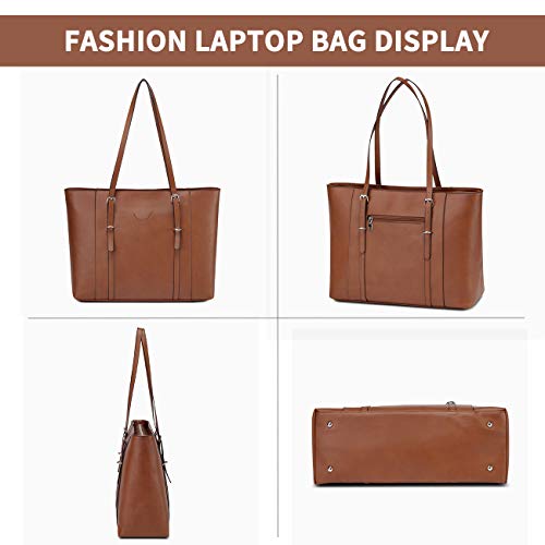 Laptop-Tote-Bag-for-WomenVaschy-PU-Leather-Water-Resistant-TravelWorkTeacher-Tote-Bag-Fits-156-inch-Laptop