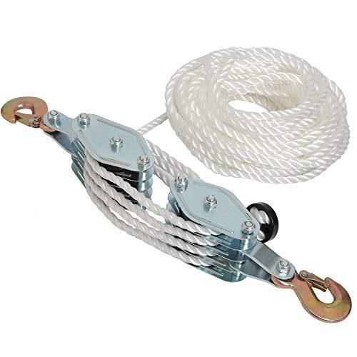 4000LB 2 Ton 65 Feet of 3/8" - Poly Rope Hoist Pulley Block - 7:1 Lifting Power