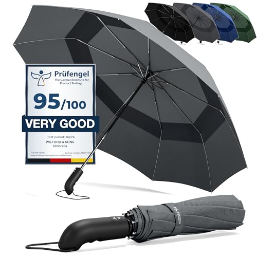 Parapluie Pliant Compact - Automatique Ouverture/Fermeture Bouton et Sac | Résistant au Vent, Incassable Solide, Petit Mini, Télescopique, Noir, Facile,...