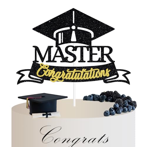 Décoration gâteau graduation maîtrise noir pailleté