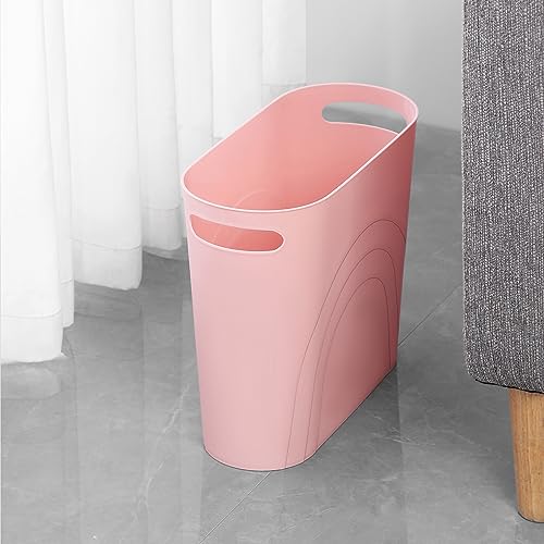 Image of rejomiik Small Trash Can, 3.5 Gallon Slim Garbage Can Plastic Waste Basket with Handles Container Bin for Narrow Spaces Bathroom, Bedroom, Kitchen, Office at Home, Rosette Pink