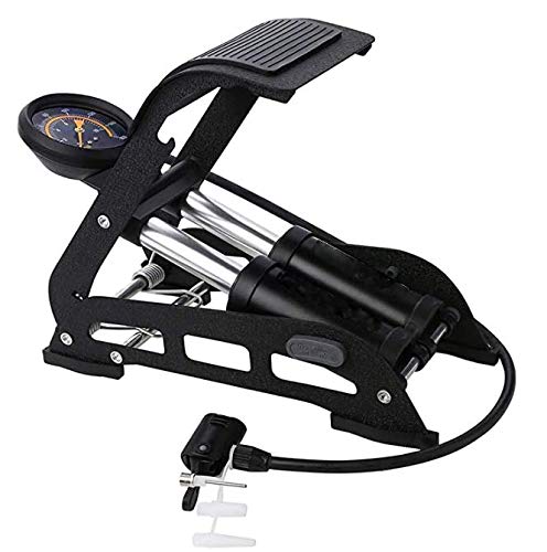 URUN Bomba de pie de doble cilindro, bomba de pedal de alta presión, manómetro de precisión, cubierta de acero, adaptador multifunción para fútbol, balones de bicicleta, moto, coches