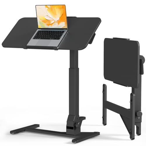 Image of JOY worker Foldable Overbed Bedside Table, 180 Tiltable Mobile Standing Desk with Wheels, 31.5 inch Pneumatic Height Adjustable Rolling Laptop Desk for Home & Hospital Use, Easy Storage, Black