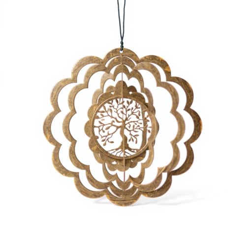 Der-Porzellan-Laden Windspiel Garten Lebensbaum, 27 x 27 cm, rundes Metall-Windspiel mit Edelrost-Finish und filigranem Baum-Motiv, als Gartendekoration, Hochzeiten, Terrasse und Balkon