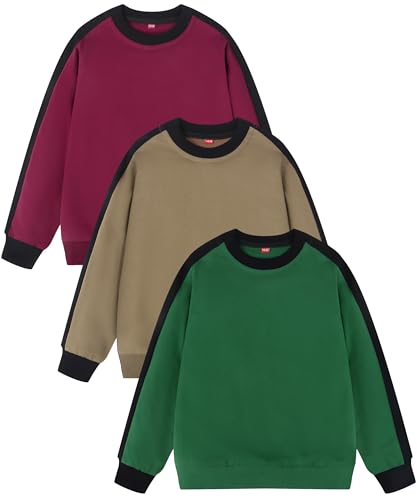 Image of GFQLONG 3 Pack Toddler Boy Girl Cotton Crewneck Sweatshirt Kids Lightweight Long Sleeves with Stripe Fall Fashion Tops