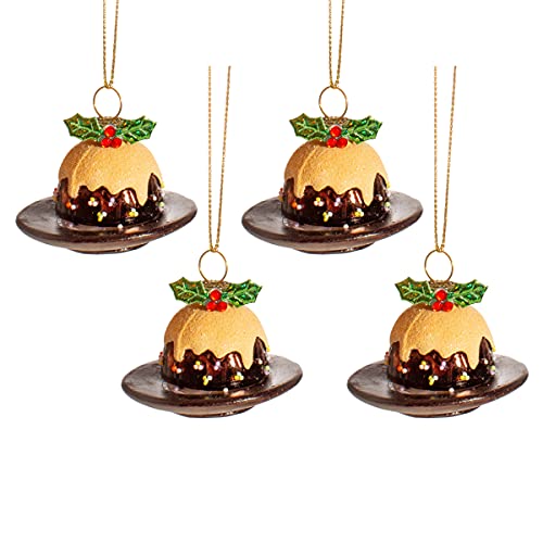 Sass & Belle Christmas Pudding Bauble - Set of 4, Green, Gold, Red - Image 2