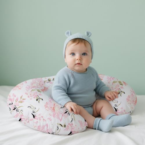 Image of Little Grape Land Muslin Nursing Pillow Covers 2 Pack, 100% Cotton Removable Breastfeeding Pillow Covers, Feeding Pillow Slipcovers for Baby Boys & Girls, (Floral)