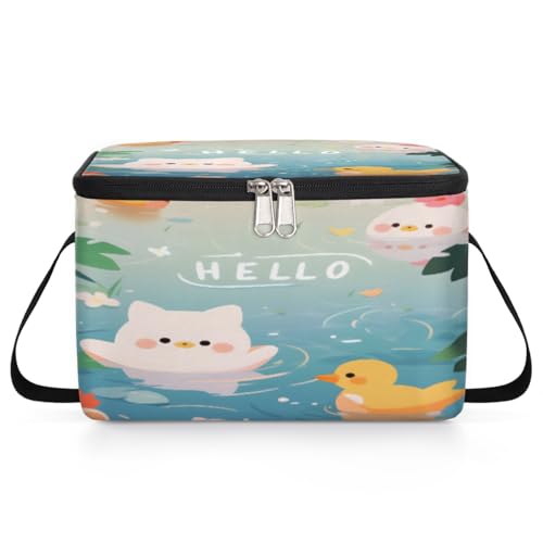 GzLeyigou Hello Duck Lunch Bags for Women Men 9 Cans, Hot & Cold Food Delivery Bag Insulated Grocery Bag Insulated Lunch Box Pig Swimming Cooler Bag for Office Work Picnic Beach