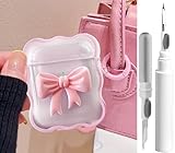 Cute AirPods 2/1 Generation Clear Case, Girly 3D Bow Design Soft TPU Protective Shockproof Kawaii for Apple iPod 2nd/1st Generation Cover with Cleaner Kit & Keychain Girls Women - Pink Bow