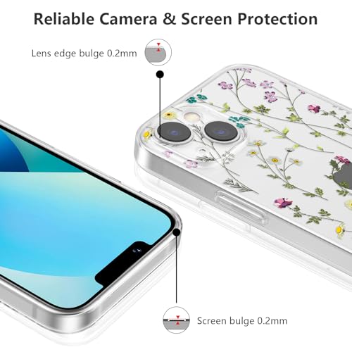 Image of RALEAVO Floral Case for iPhone 14, Clear Case with Flower Branch Pattern, Cute Cover Case for Girls Women, Slim Thin Soft Silicone Shockproof Phone Case, Wireless Charging Compatible, Transparent | for iPhone 14 Case Clear with Cute Flower Branch Pattern,Pretty Case for Girls Women,Soft Silicone Shockproof Cover