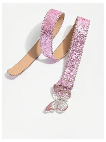 Women's Y2K Butterfly Buckle Belt Glitter Sequin PU Leather Street Waist Belts3