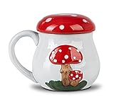 Cute Mushroom Mug With Lid - Big Ceramic Coffee & Tea Cup - Funny Gift for Women