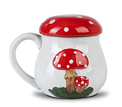 Cute Mushroom Mug With Lid - Big Ceramic Coffee & Tea Cup - Funny Gift for Women