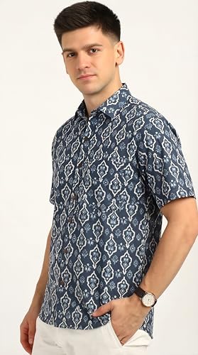 Image of BLOCKS OF INDIA Cotton Hand Block Print Half Sleeves Summer Shirt for Men