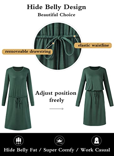 Womens Fall Pocket Loose Travel Modest Casual Midi Knee Sweater Dress Black S #TOP3