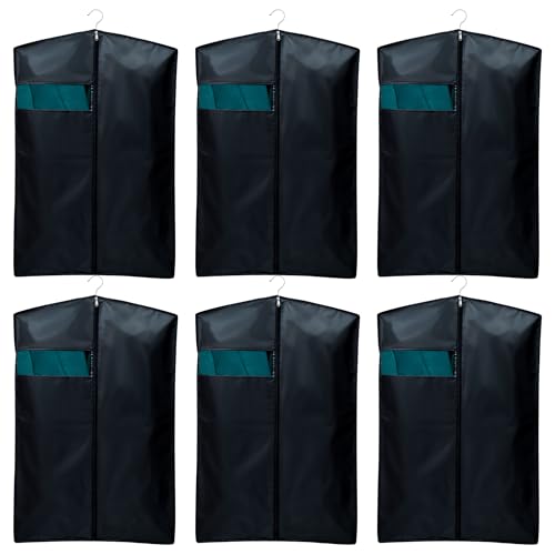 Image of Coat Covers with Zip and Hanger Window, Set of 6 Garment Bags for Suits, Blazers, Jackets, Foldable Dust Cover for Wardrobe Storage, 36 x 24 Inch, Black
