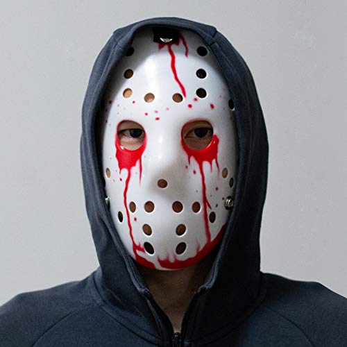A9TEN Jason Mask Costume, Friday the 13th Jason Voorhees Hockey Mask for Kids & Adult Halloween Cosplay Masquerade Party (Blood)
